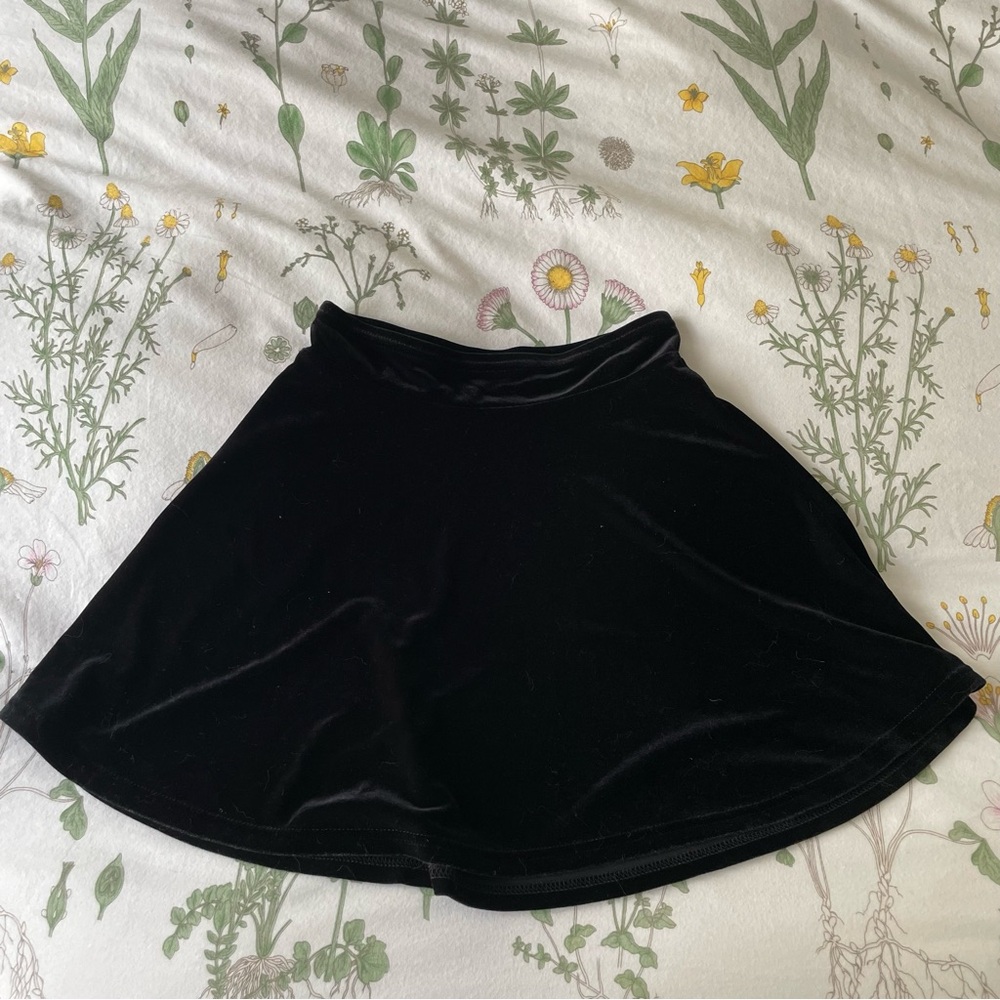 Black Velvet Mini Skater Skirt, size XS/S